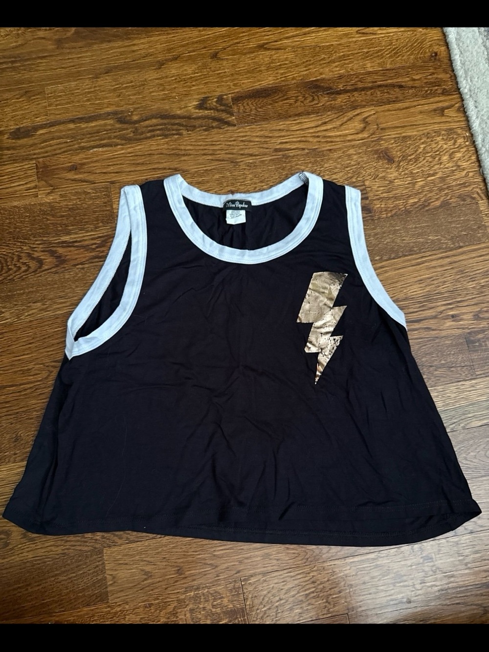 Miss Popular Womens Cropped Black Lightning Bolt Tank Top Size Large